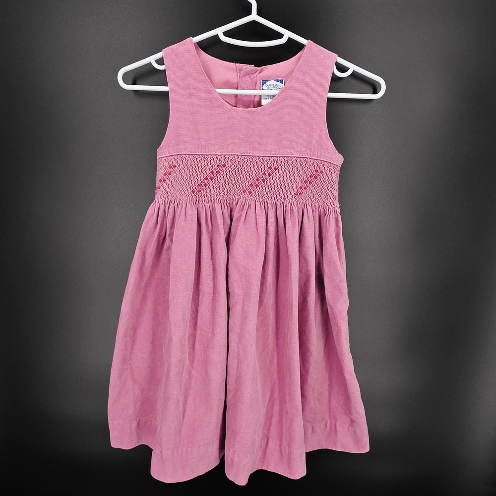 Corduroy Smocked Dress Carriage Boutiques Girls Pink  Sleeveless Size 5Y Vintage